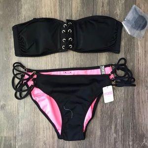 Victoria Secret PINK black bandeau bikini swimsuit